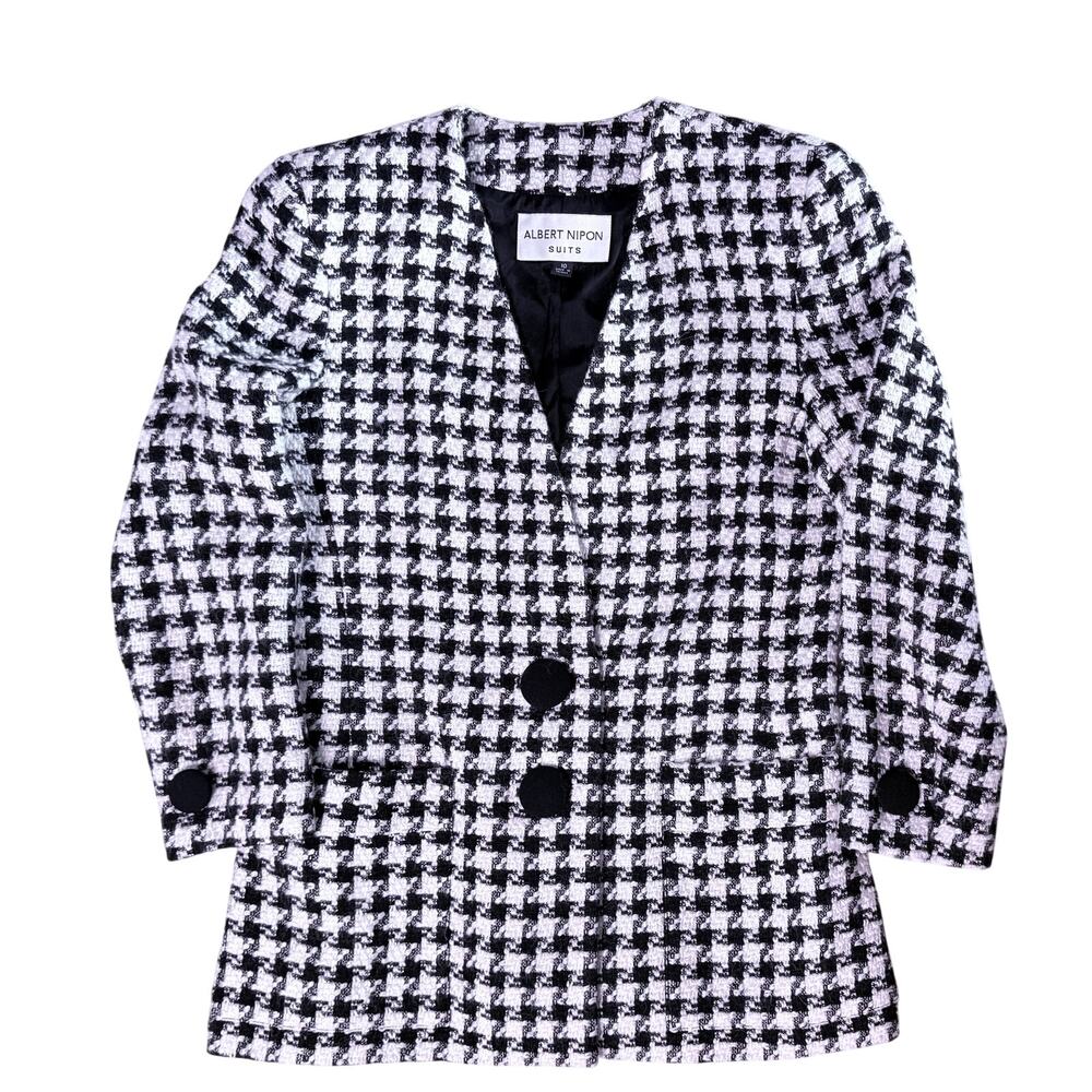 VTG Albert Nipon Black & White Tweed Jacket / Blazer Size 10 Wool Made in Taiwan